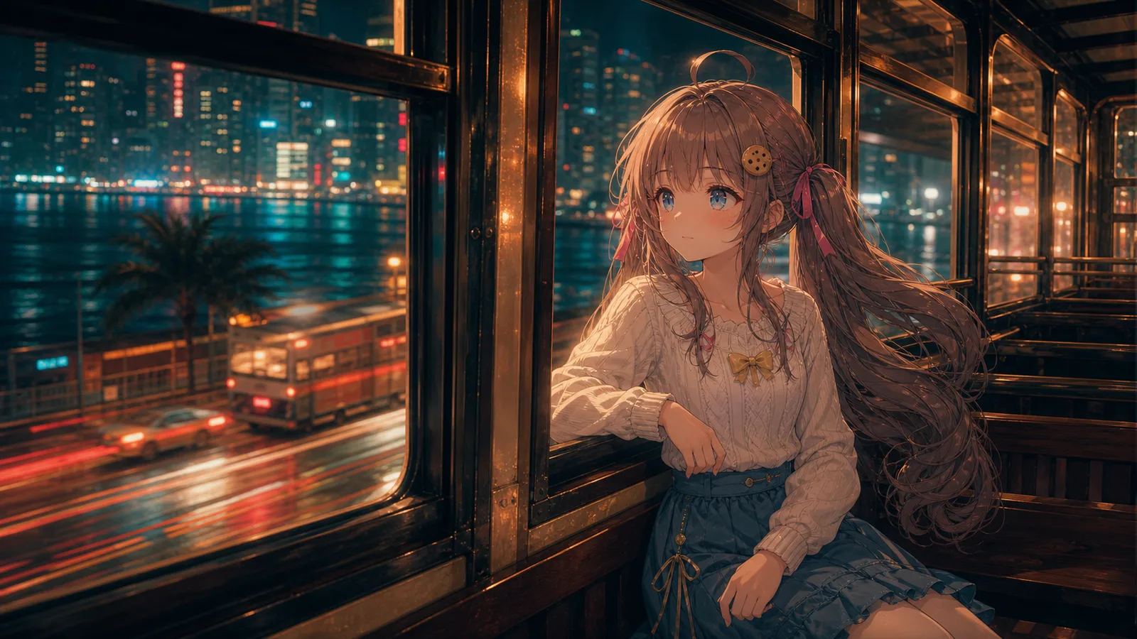 霓虹旧梦照长街 · 上层车窗的海风